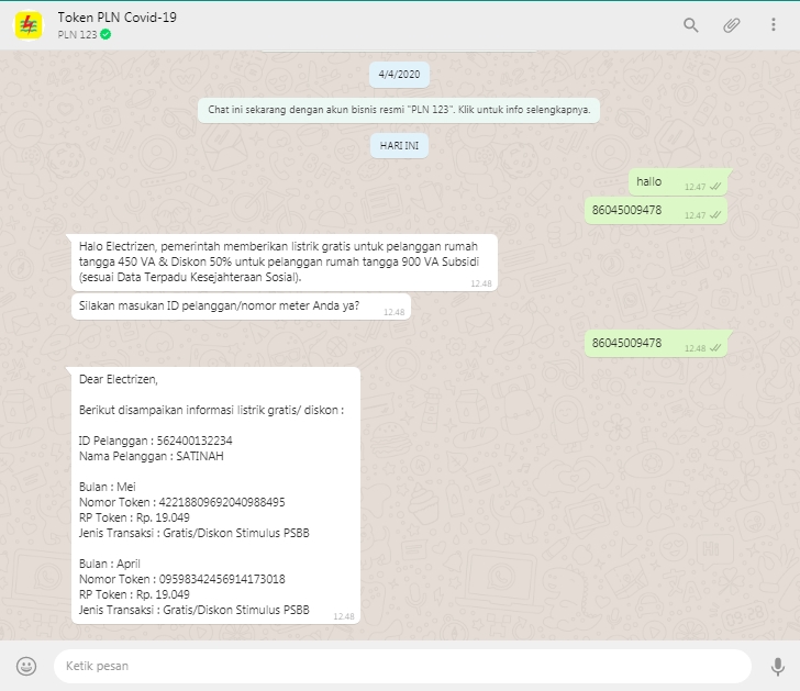 Token Gratis Mei 2020 Sudah Bisa Diakses lewat Website dan Whatsapp Resmi PLN
